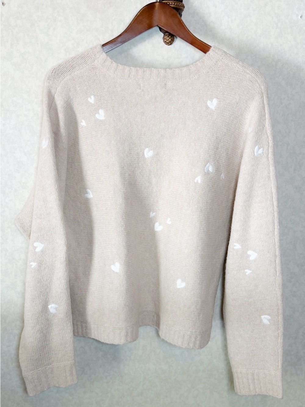 Cynthia Rowley Cream Heart Knit Sweater Cozy Pullover Cozy Fall Quiet Luxury EUC - Picture 3 of 8